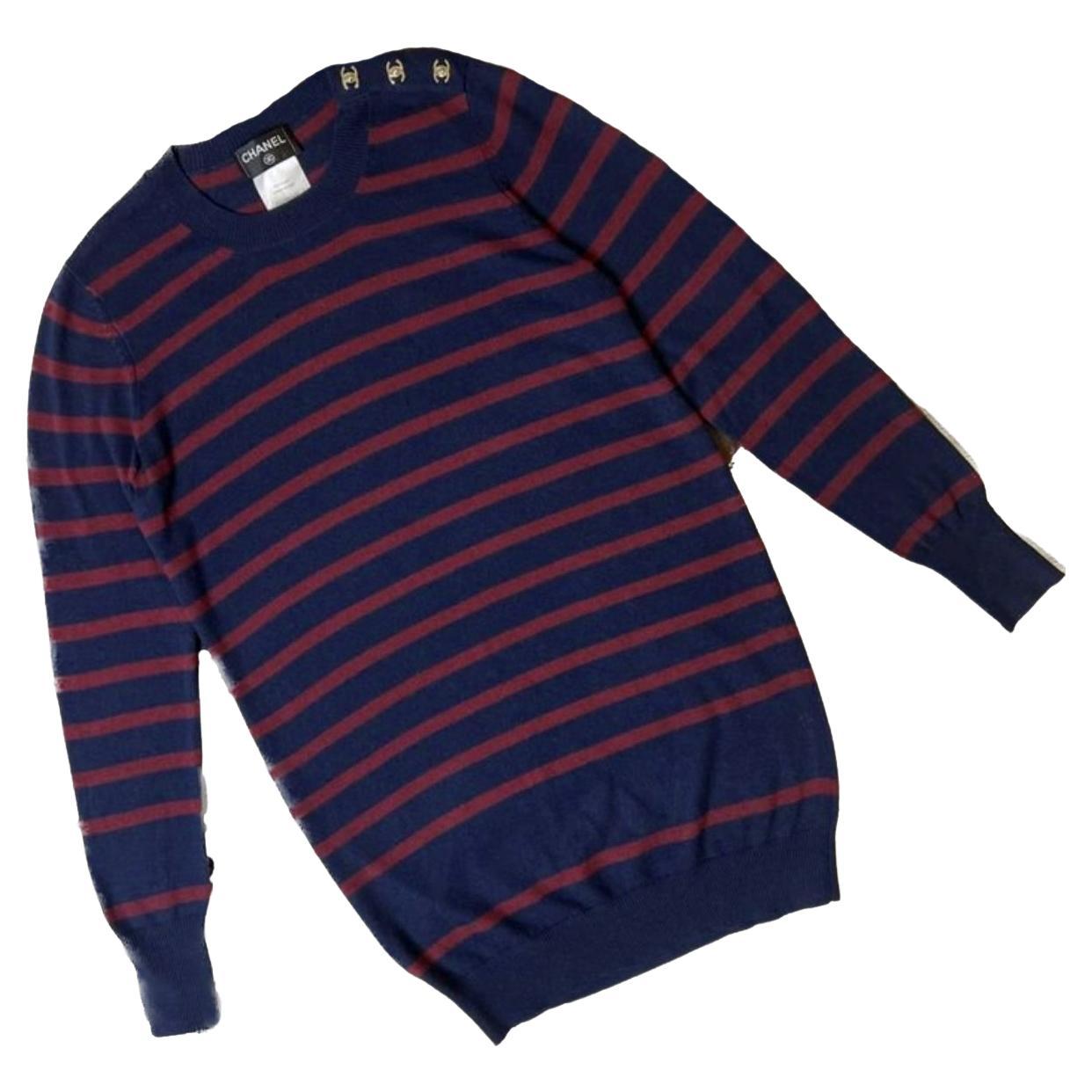 Louis Vuitton Blue Striped Angora Hair Fuzzy Sweater L