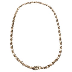 Chanel CC Turnlock Metallic Leather Gold Tone Chain Link Necklace