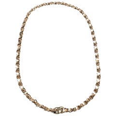 Chanel CC Turnlock Metallic Leather Gold Tone Chain Link Necklace