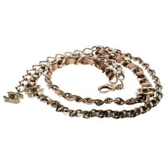 Chanel CC Turnlock Metallic Leather Gold Tone Double Chain Necklace