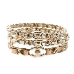 Chanel CC Turnlock Metallic Leather Woven Gold Tone Chain Set of 3 Bracelets