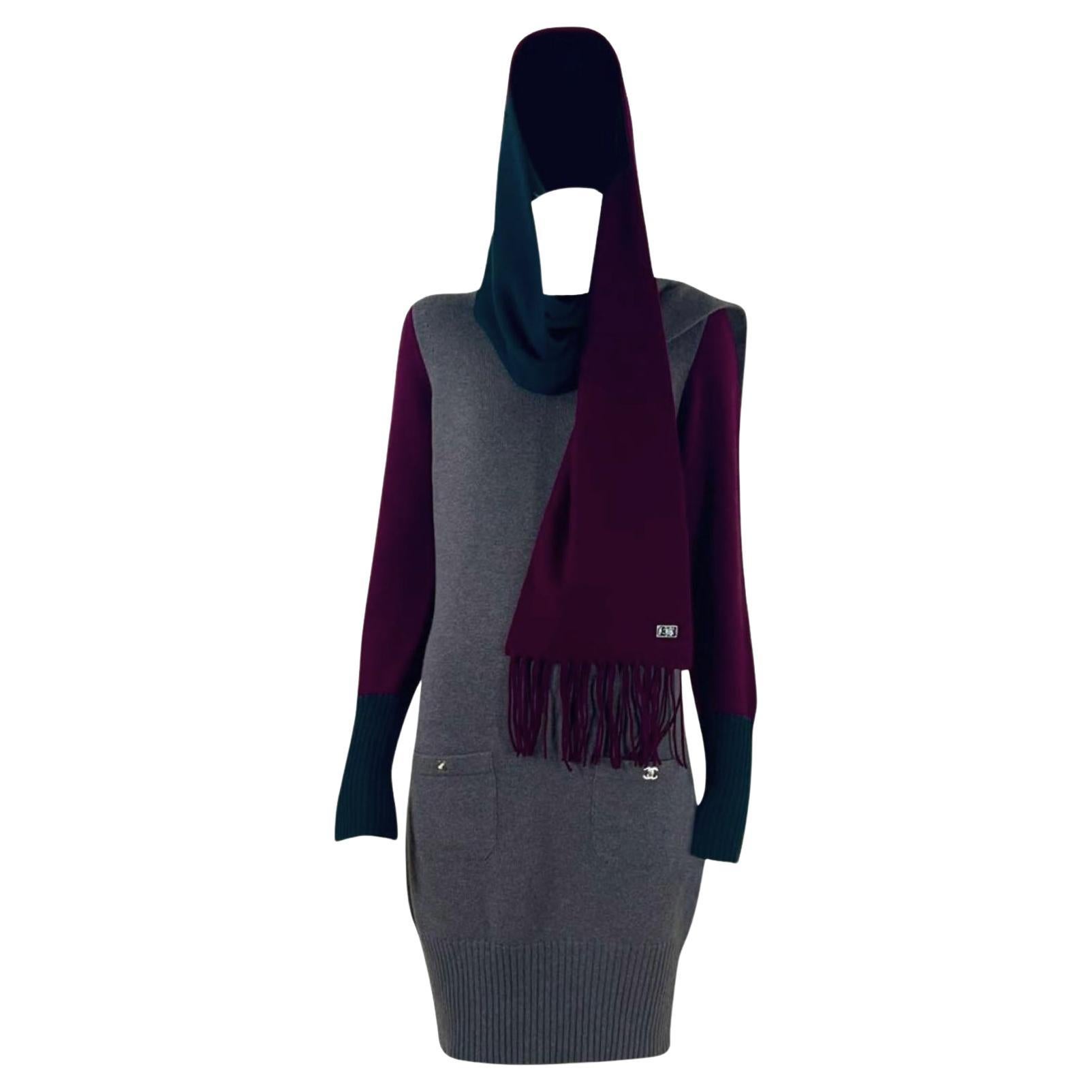 CHANEL CC Turnocks Cashmere Dress and Scarf Ensemble 36 FR