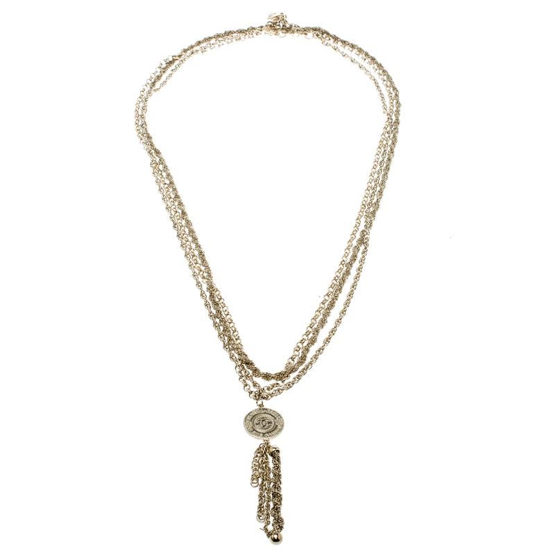 Contemporary Chanel CC Vintage 31 Rue Cambon Medallion Pendant Gold Tone Layered Necklace