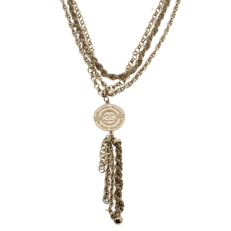 Chanel CC Vintage 31 Rue Cambon Medallion Pendant Gold Tone Layered Necklace