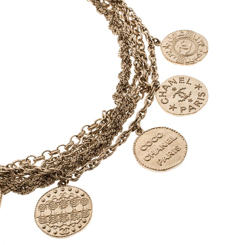 To finish your ensemble with style and a little touch of vintage fun, Chanel brings you this layered necklace that has been made from gold-tone metal. It is a piece that will naturally evoke your admiration as it is well made and it comes with