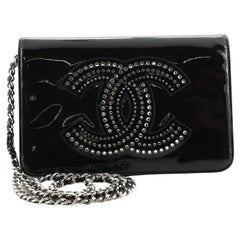 Chanel CC Brieftasche an Kette Strass verschönert Lack