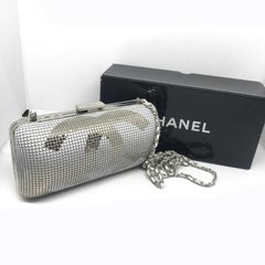 CHANEL CC White And Silver Minaudière