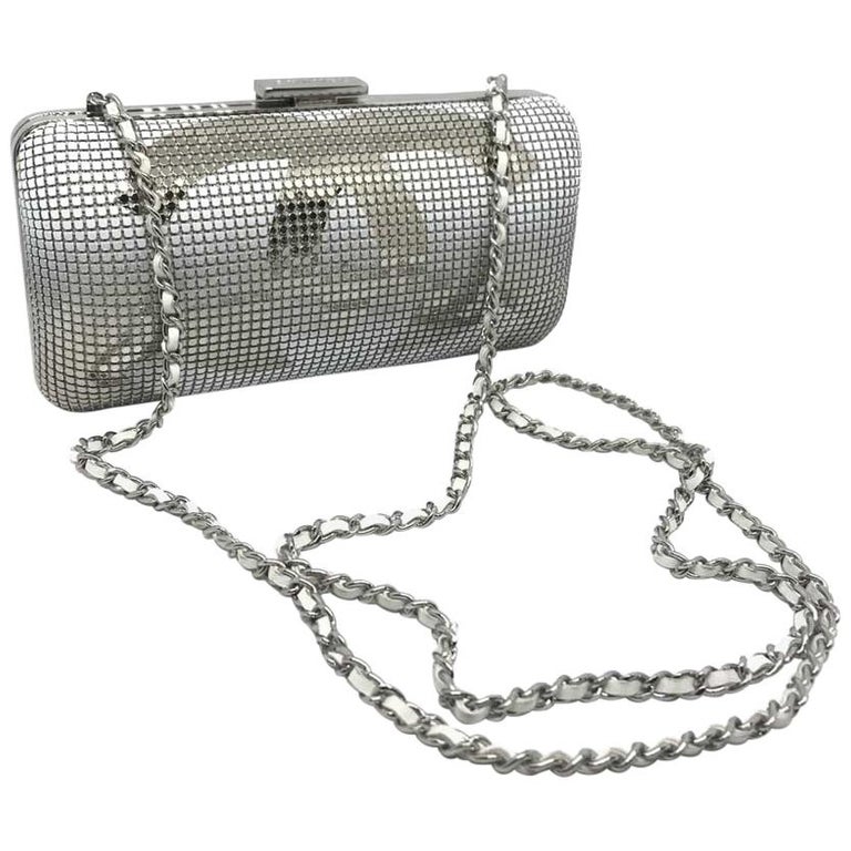 Chanel Gray Silver Gunmetal Suede Crystal Small Evening Shoulder Flap Bag in  Box at 1stDibs