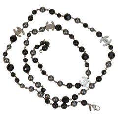 Chanel CC White black  Long Necklace