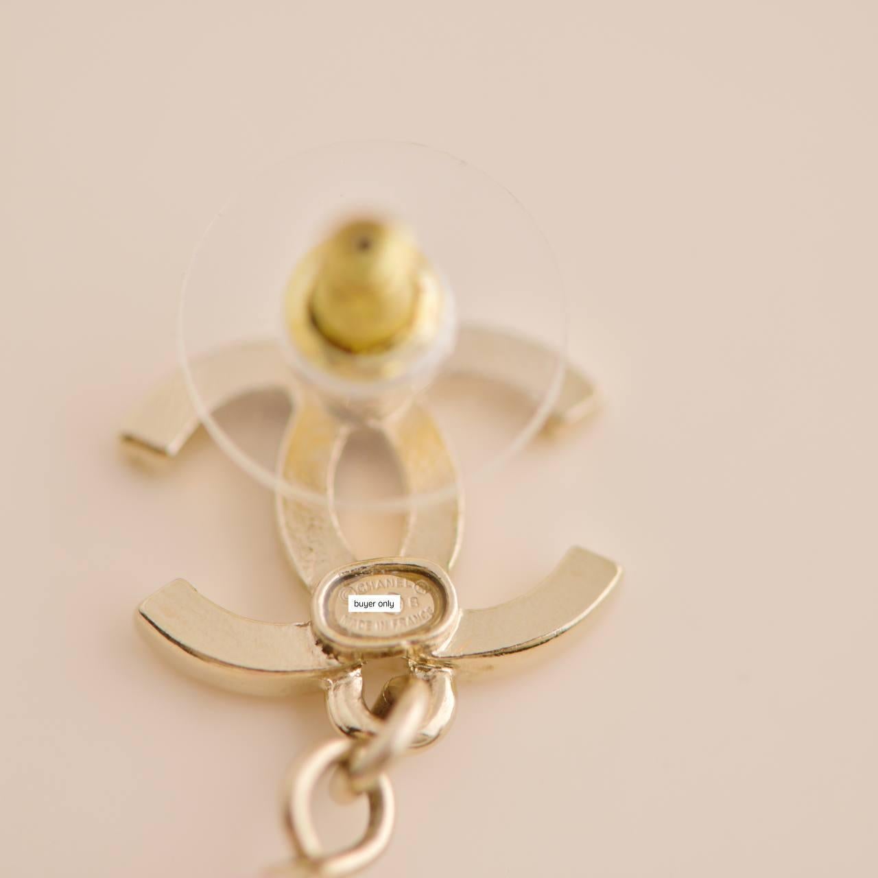 Chanel CC White Heart Faux Pearl Pendant Drop Earrings 5
