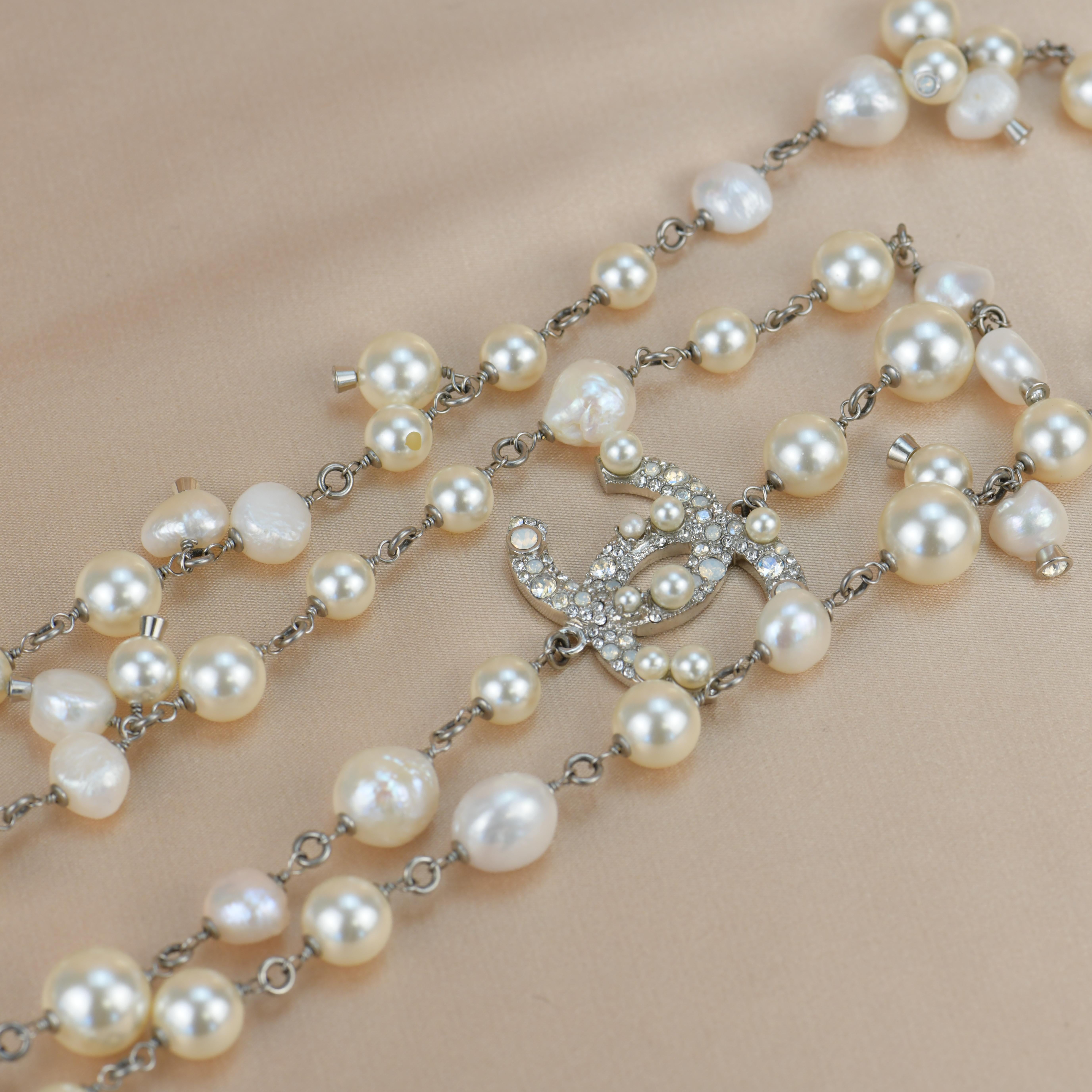 Chanel CC White Pearl Long Necklace 5