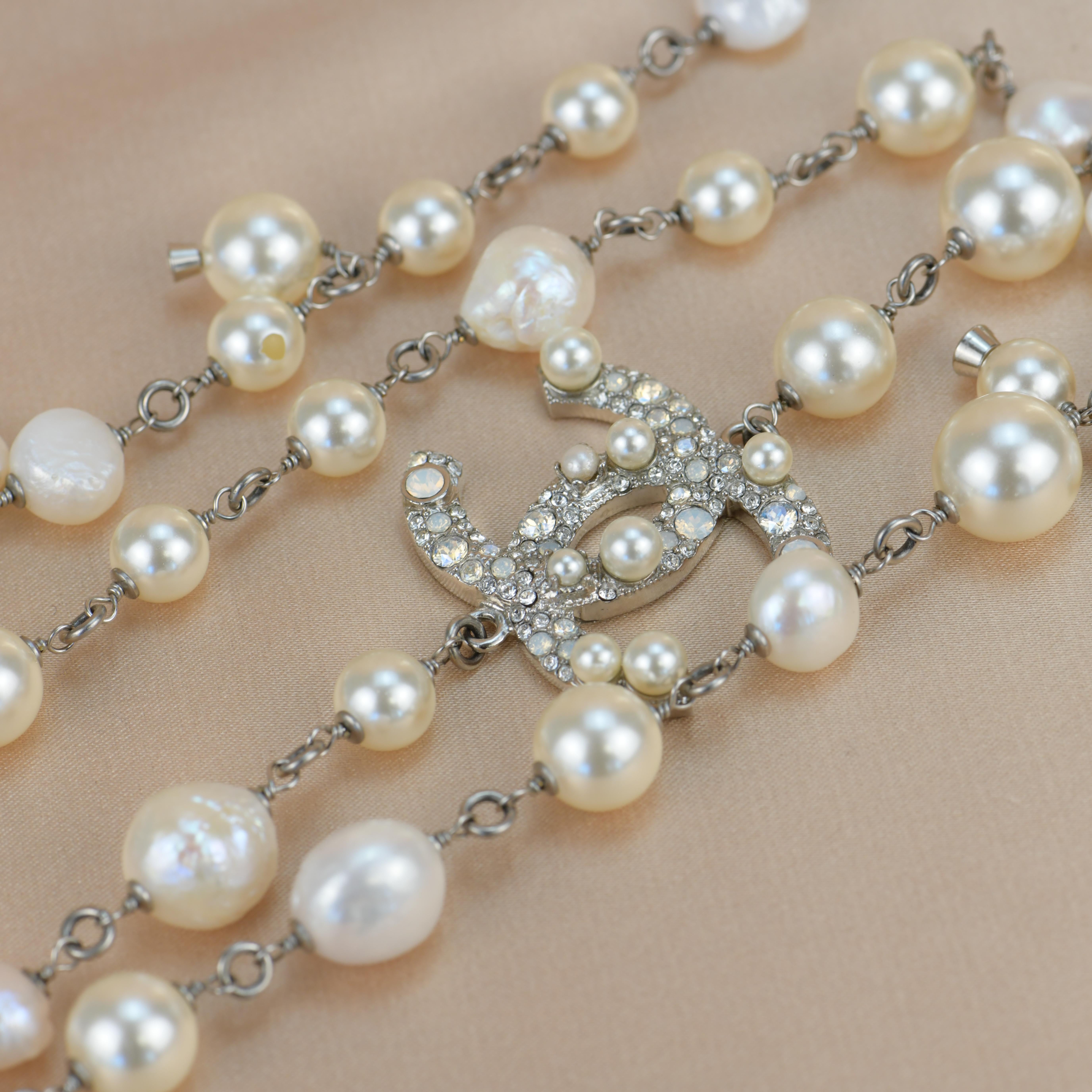 Chanel CC White Pearl Long Necklace 6