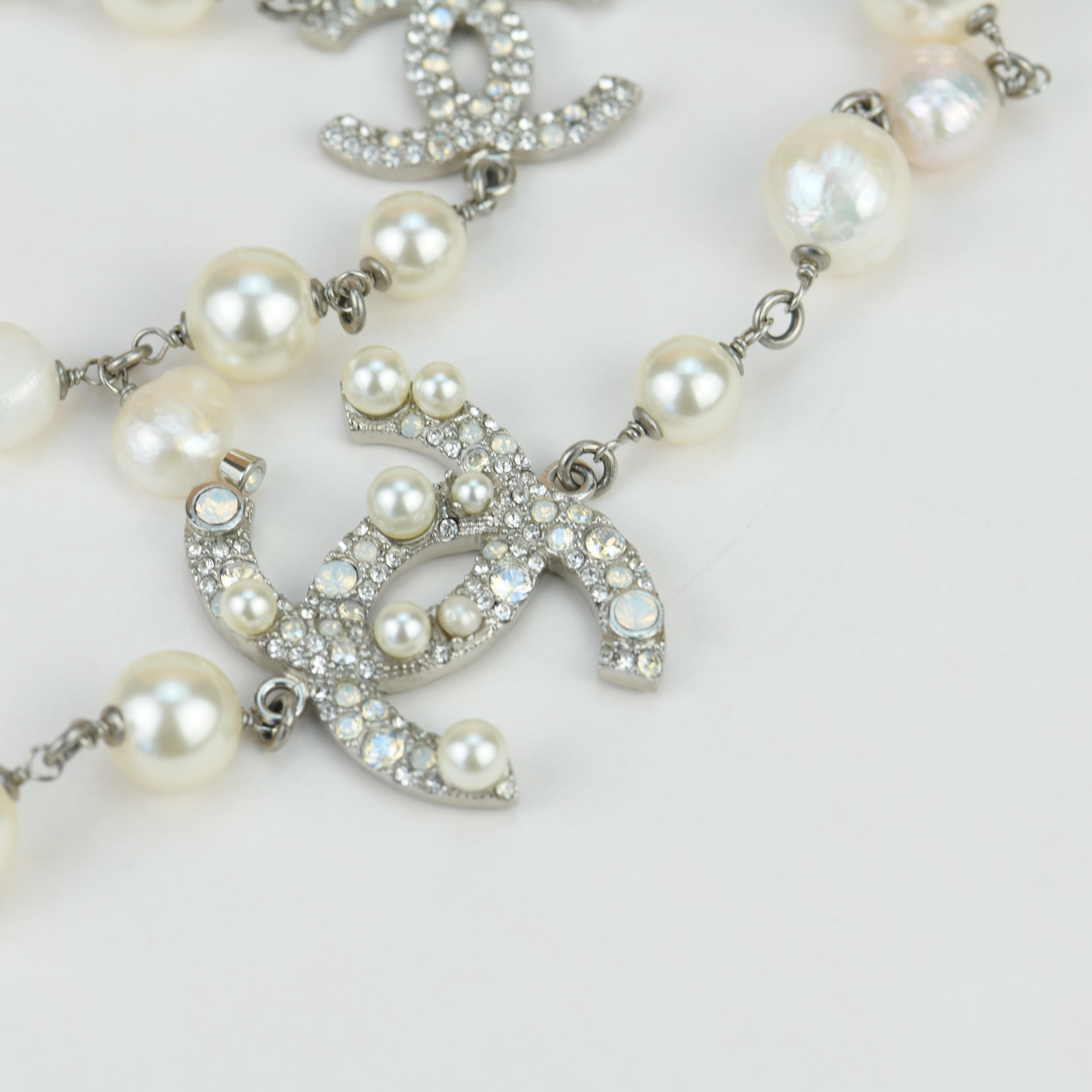 Chanel CC White Pearl Long Necklace 1