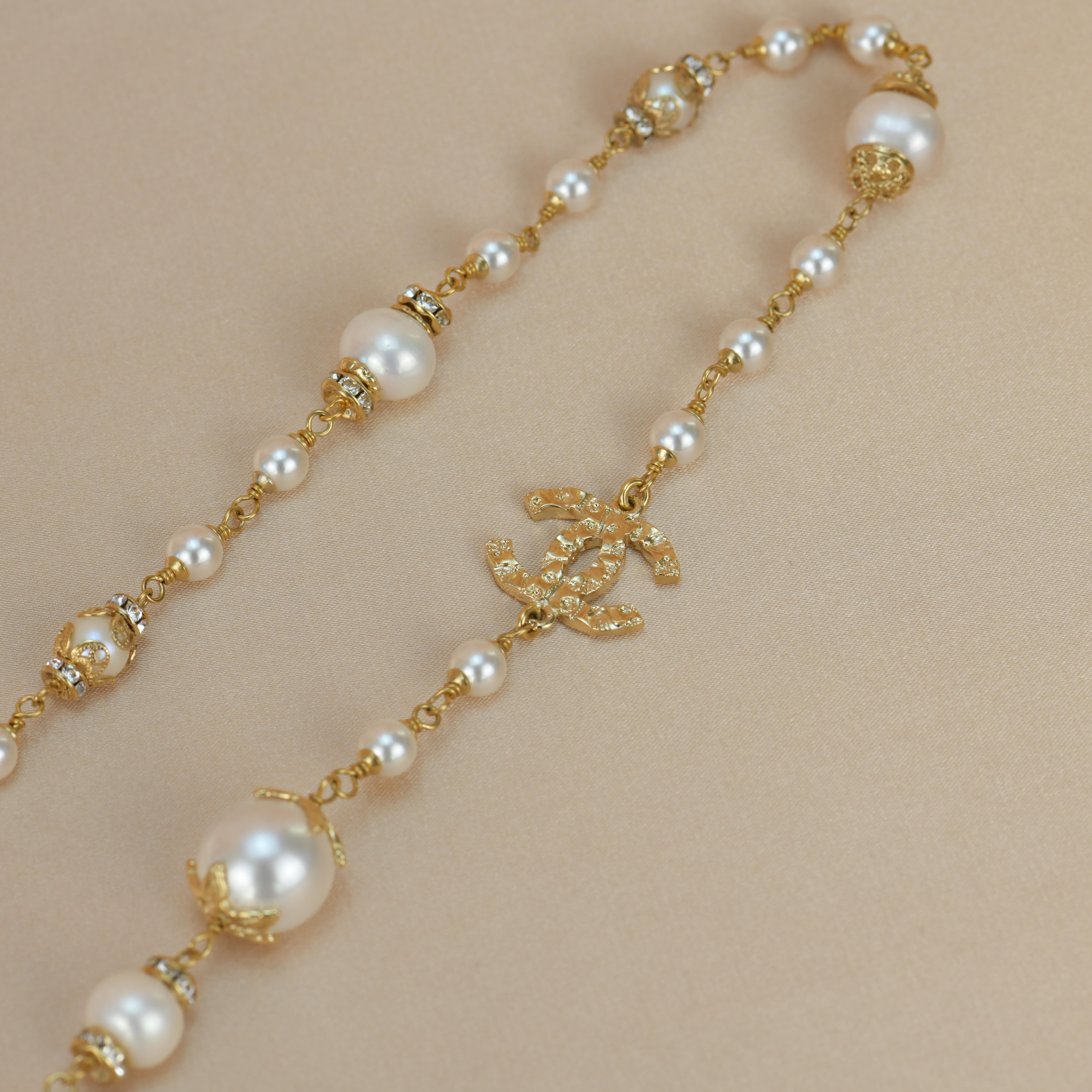 Chanel CC White Pearl Long Necklace 1