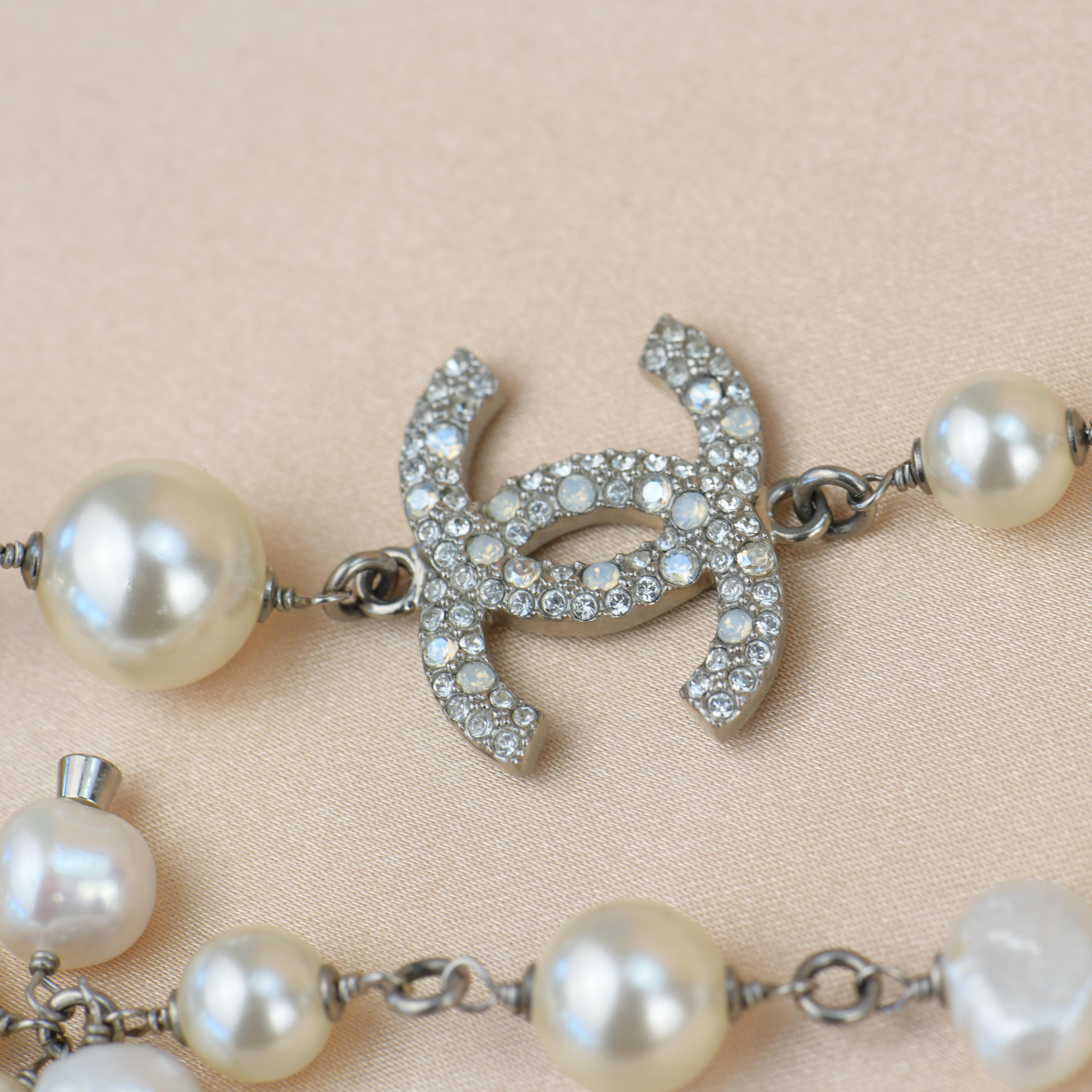 Chanel CC White Pearl Long Necklace 2