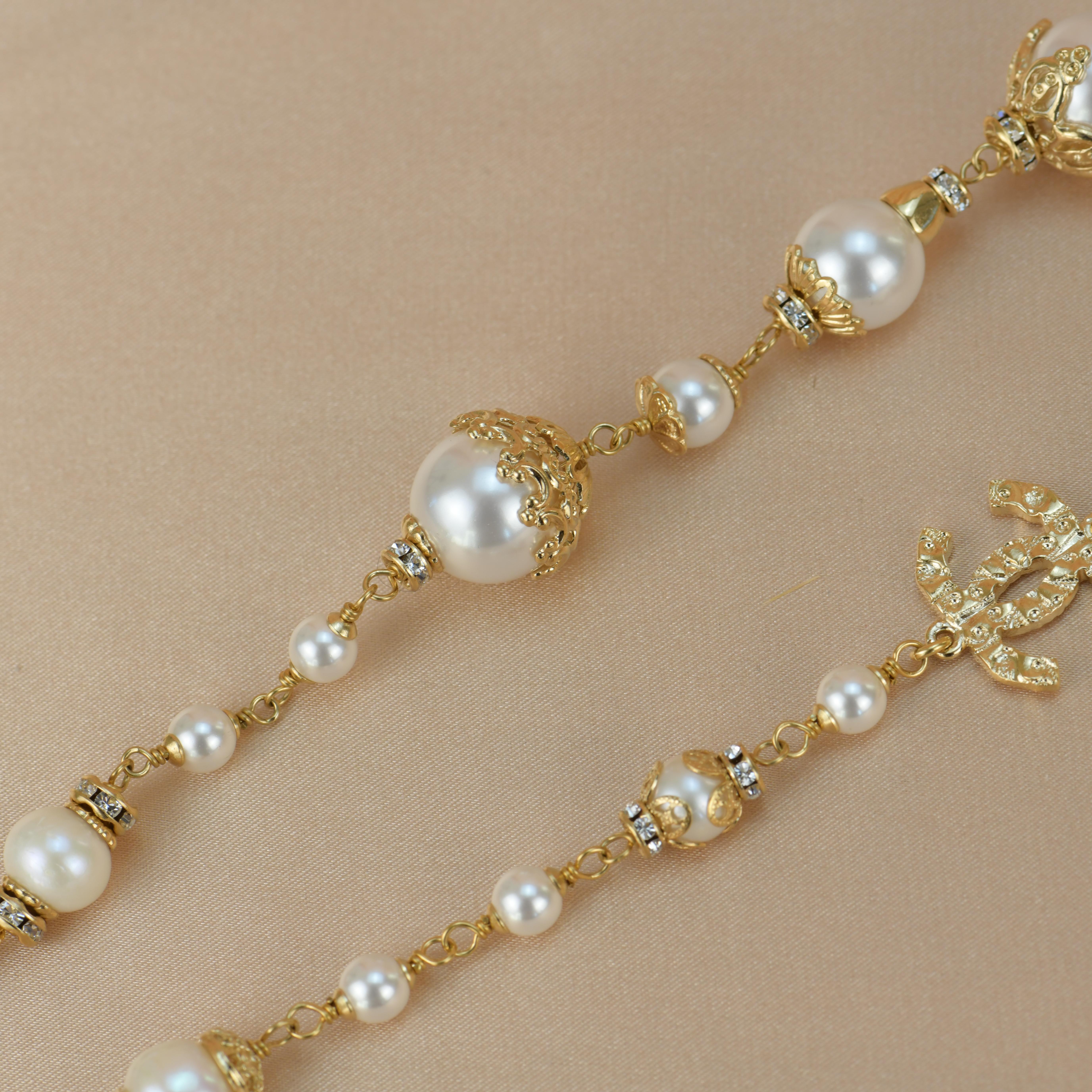 Chanel CC White Pearl Long Necklace 3