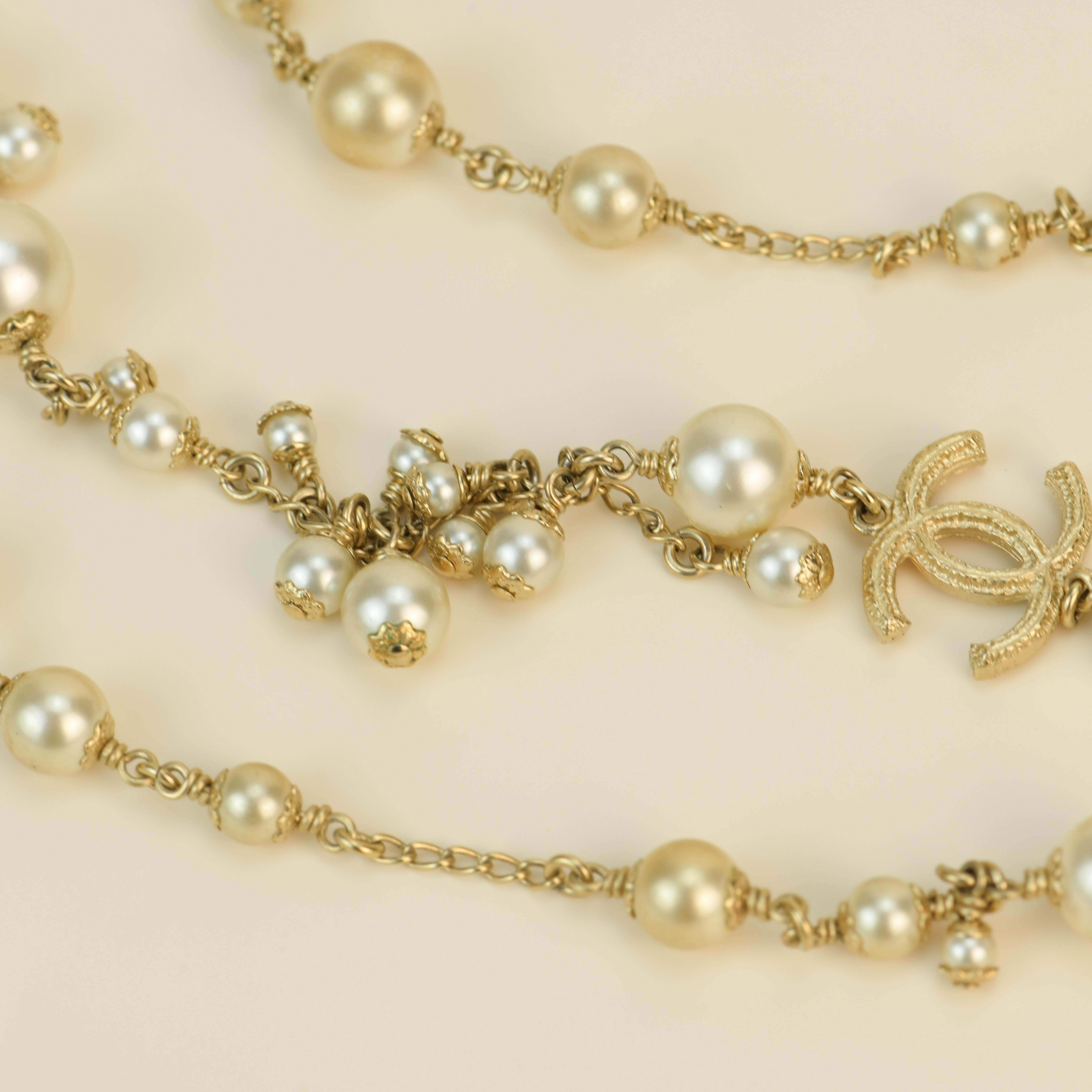 Chanel CC White Pearl Long Necklace 1