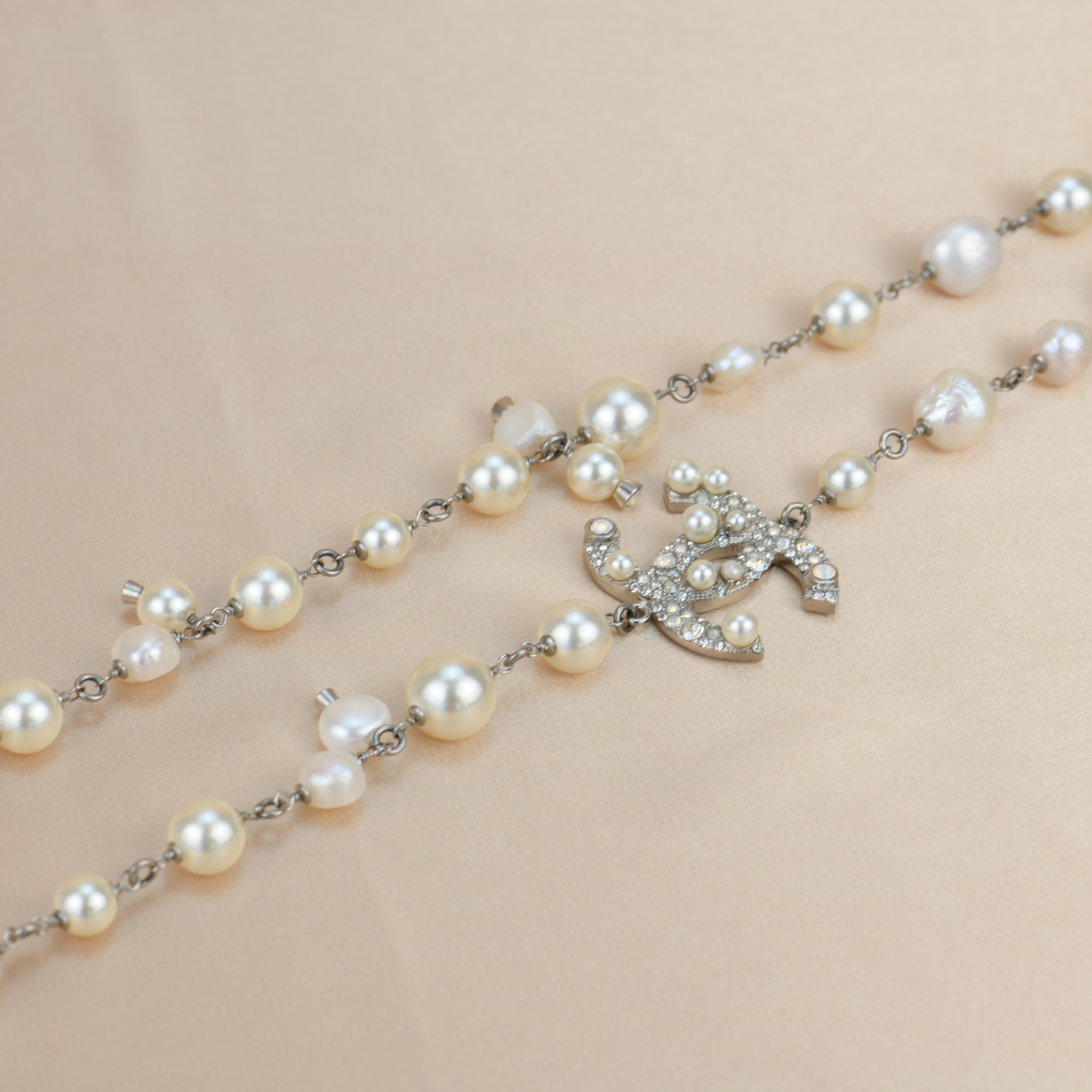 Chanel CC White Pearl Long Necklace 4