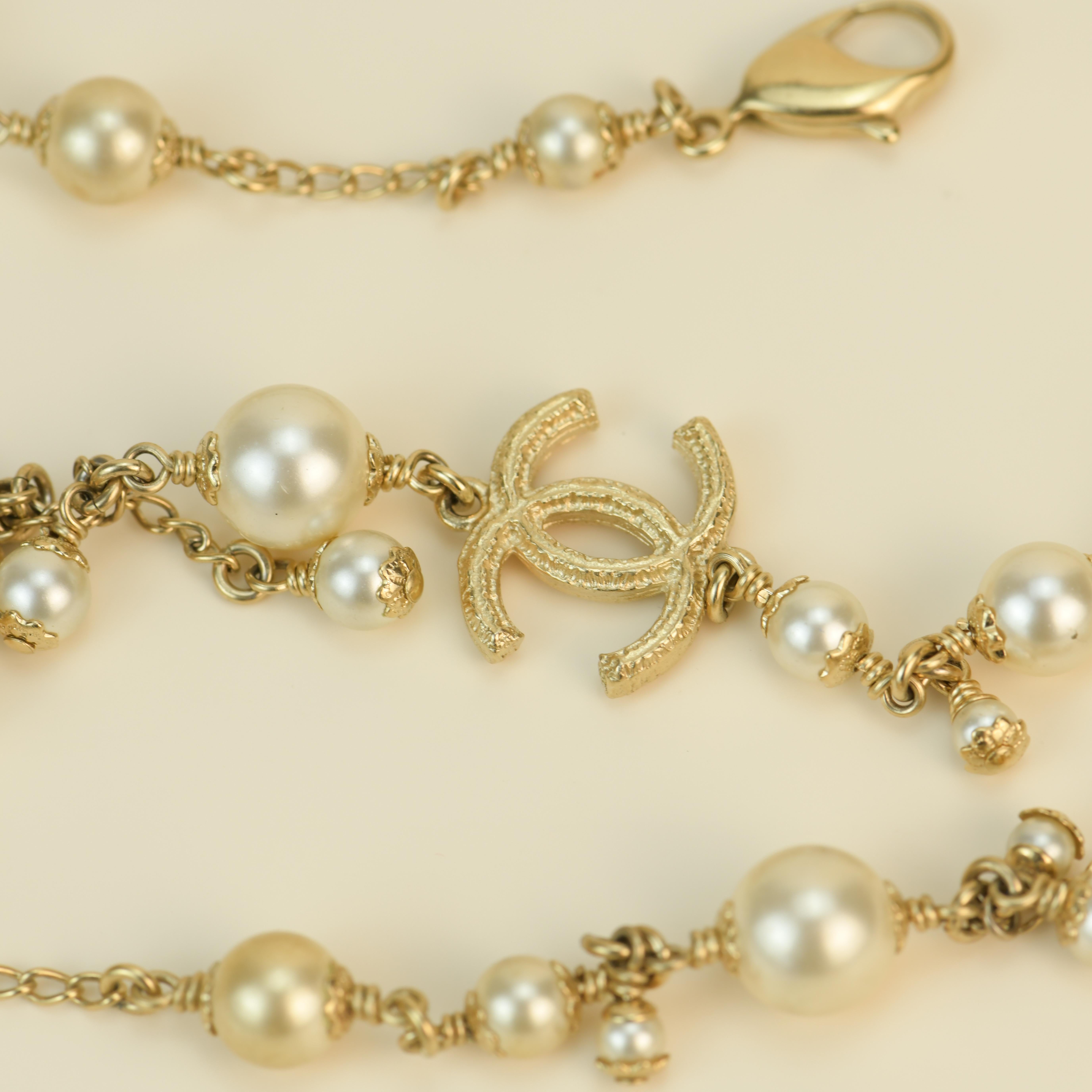 Chanel CC White Pearl Long Necklace 2