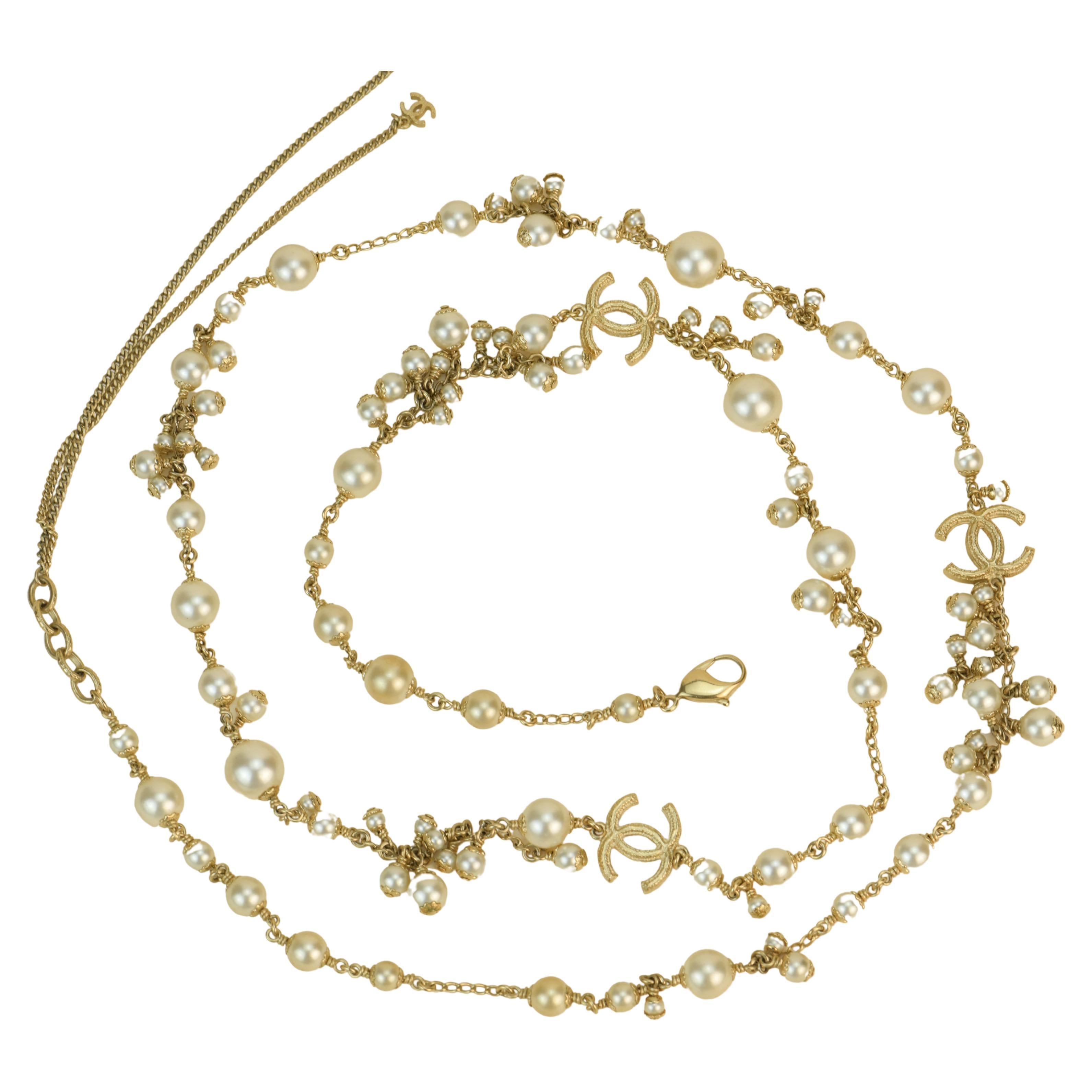 Chanel CC 2011 Pearl Necklace and Earrings Set at 1stDibs  chanel earrings  and necklace set gold, chanel pearl necklace, chanel earring necklace set