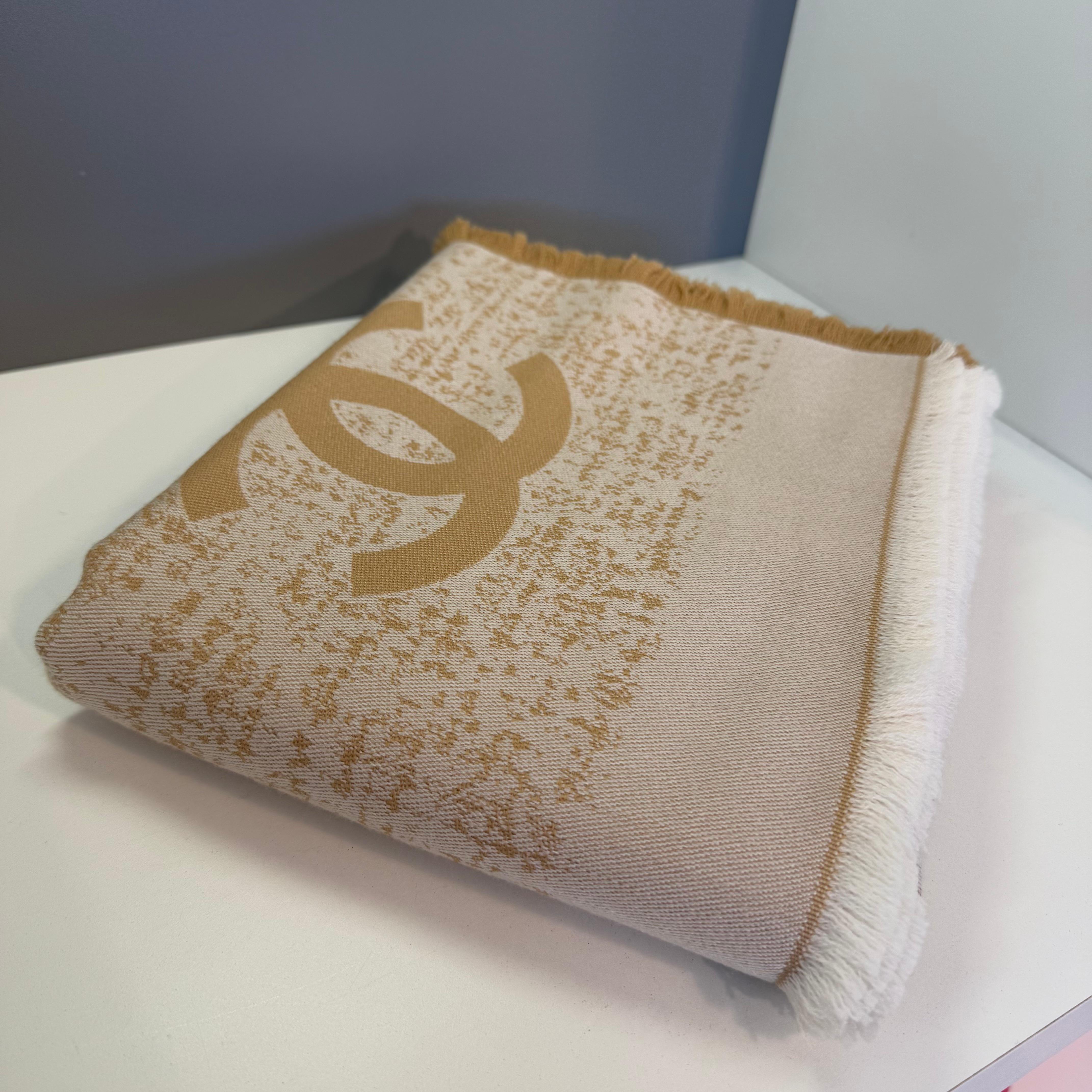 Beige Chanel CC Wool Stole