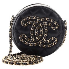 Chanel CC Woven Chain Round Clutch with Chain Quilted Lambskin Mini