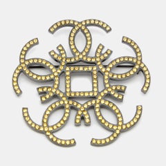 Chanel CC Yellow Crystal Embellished Black Tone Pin Brooch