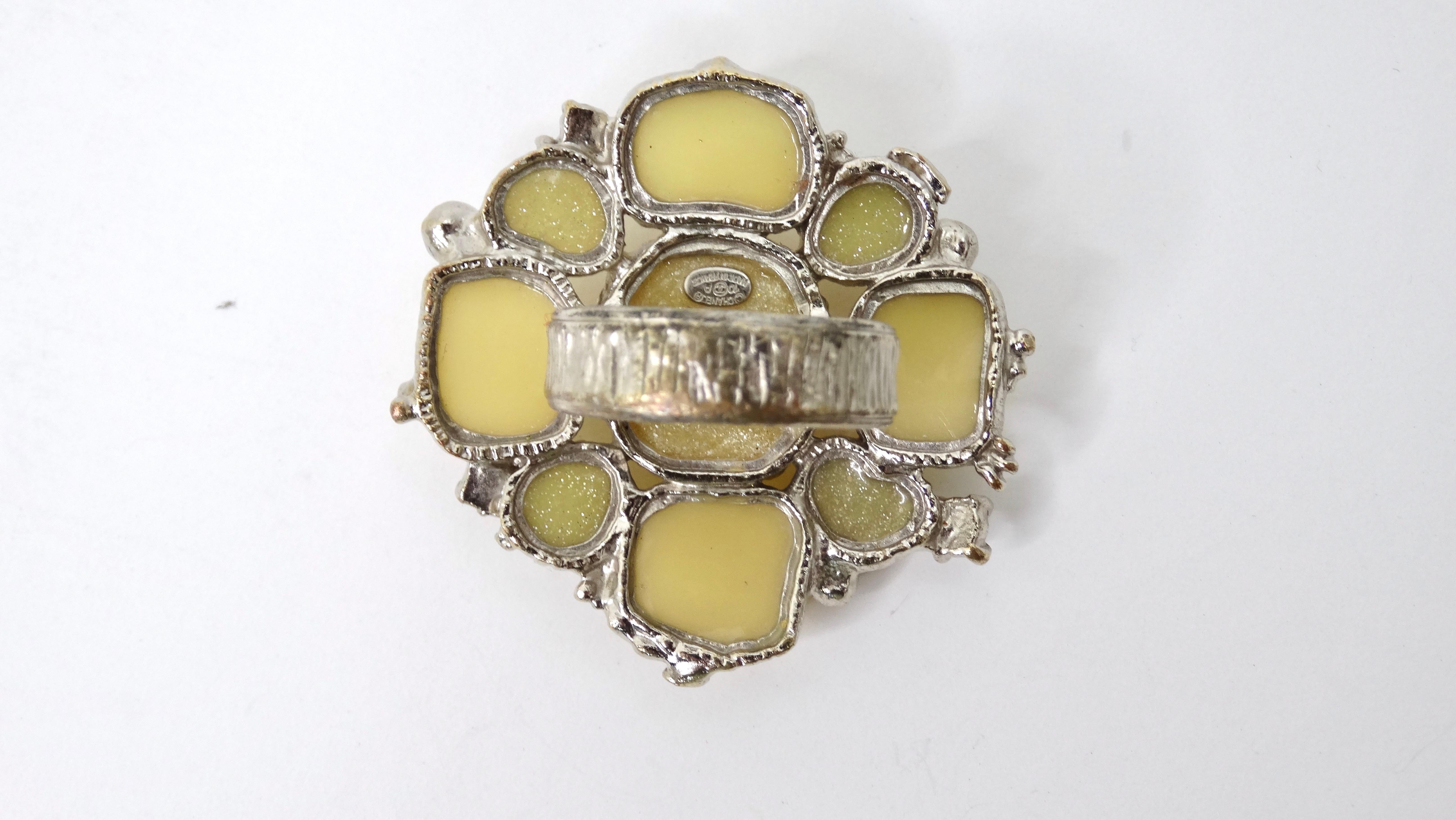 Chanel CC Yellow Stone Embellished Ring In Good Condition In Scottsdale, AZ