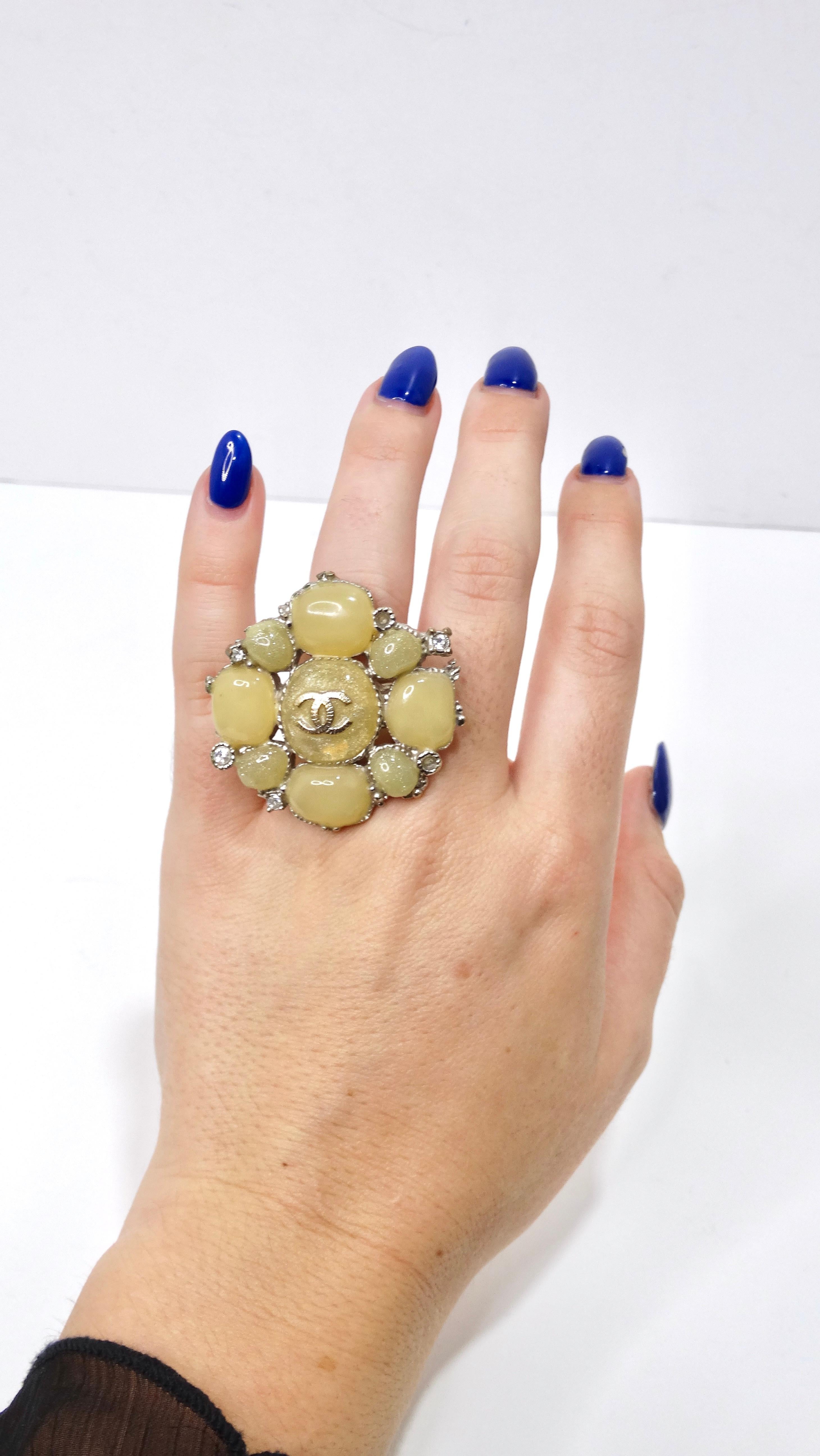 Chanel CC Yellow Stone Embellished Ring 2