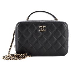 Chanel CC Zip Around Top Handle Vanity Case with Chain Quilted Caviar Small