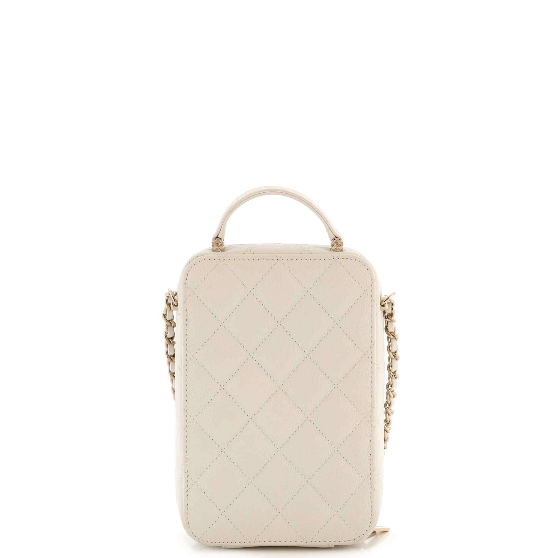 Chanel CC Zip Around Top Handle Vertical Vanity Case with Chain Quilted Caviar  In Good Condition In NY, NY
