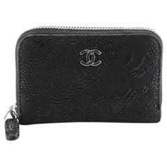 Chanel CC Zip Coin Purse Lace Embossed Goatskin Small
