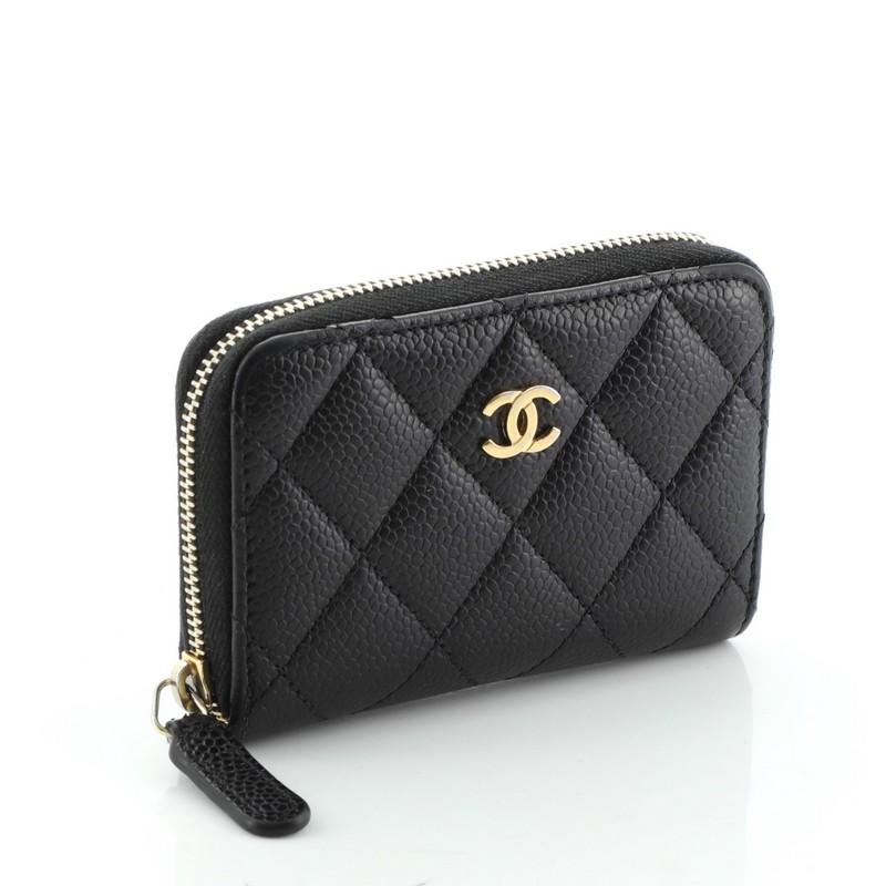 Black Chanel CC Zip Coin Purse Quilted Caviar Small