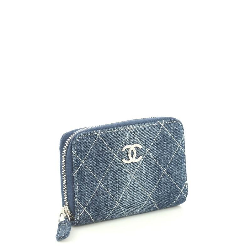 Chanel CC Zip Coin Purse Quilted Denim Small In Good Condition In NY, NY