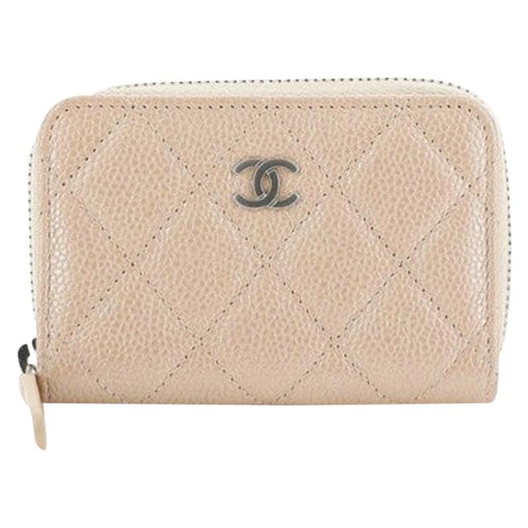 Chanel Zip Coin Purse Quilted Caviar Gold-tone Black
