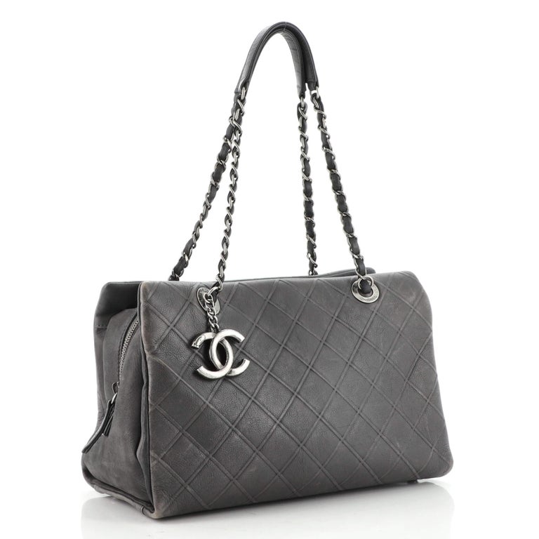 Chanel - CC Medallion Black Diamond Quilted Caviar Leather Tote / Shoulder Bag