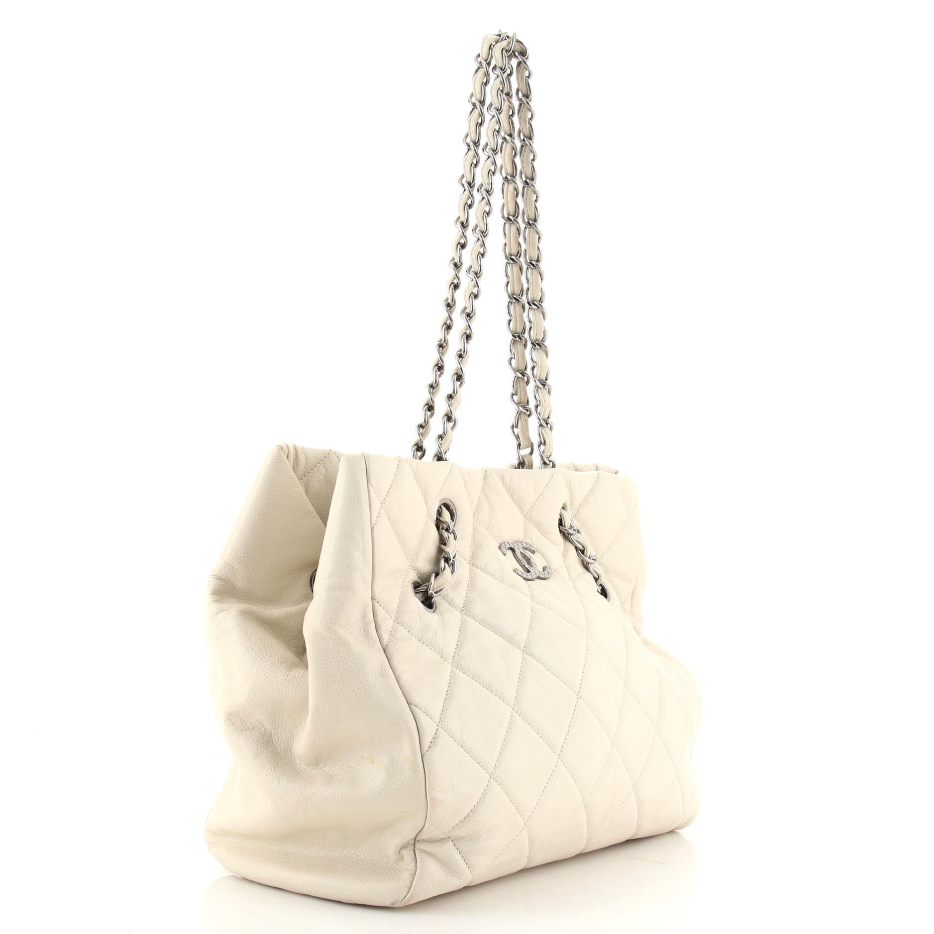 Beige Chanel Cells Tote Quilted Caviar Large