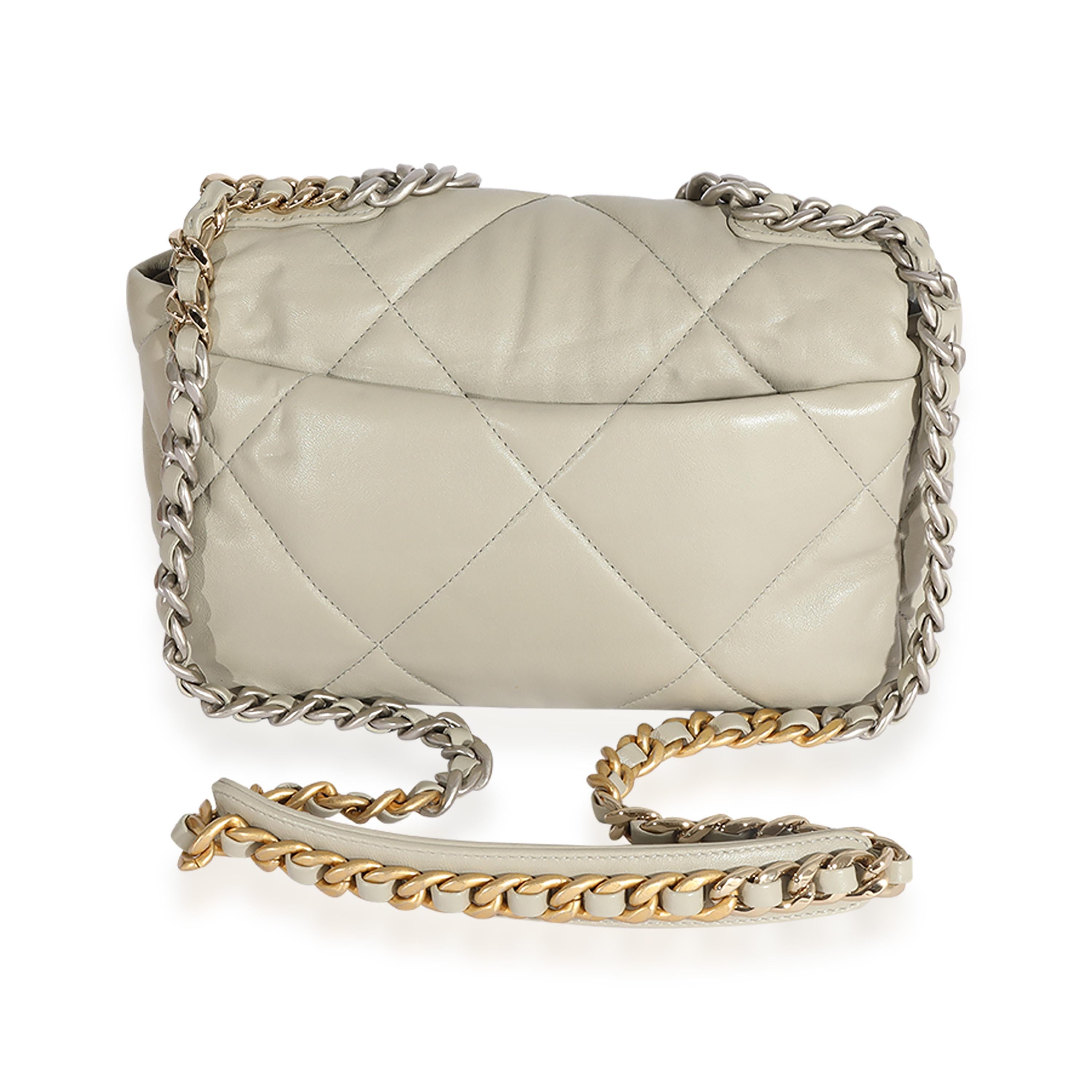Chanel Cement Gray Quilted Lambskin Medium Chanel 19 Bag In Excellent Condition In New York, NY