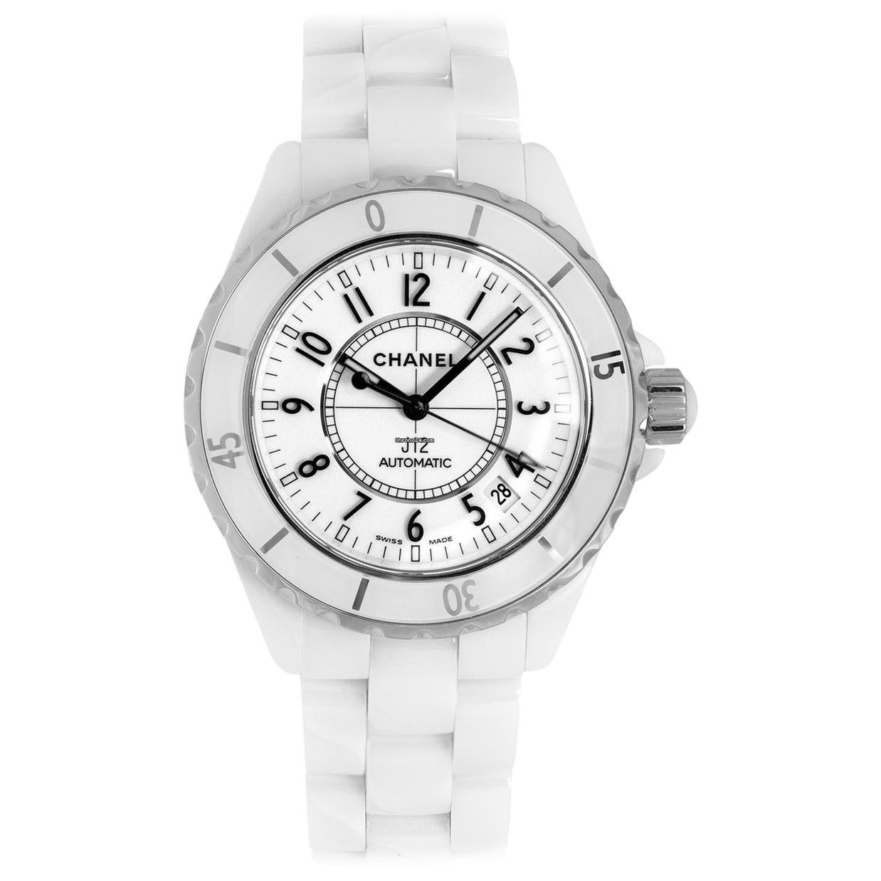 Women's Chanel J12 White Ceramic and Stainless Steel Watch with Fixed Bezel