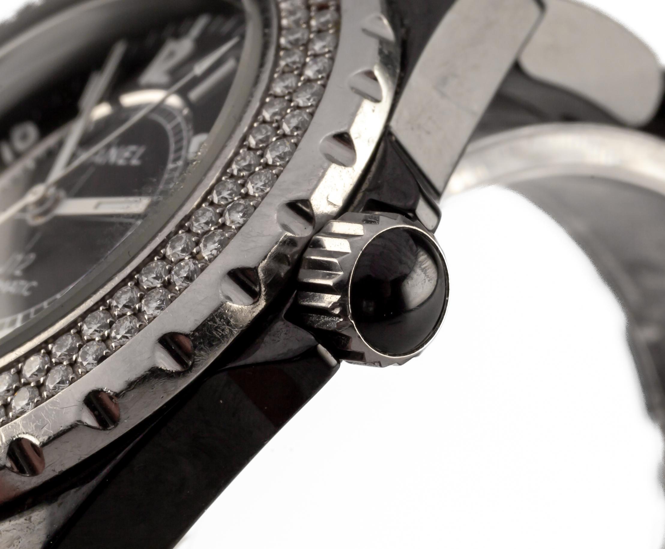 Round Cut Chanel Ceramic Automatic Watch Diamond Bezel 38 mm H0950 For Sale