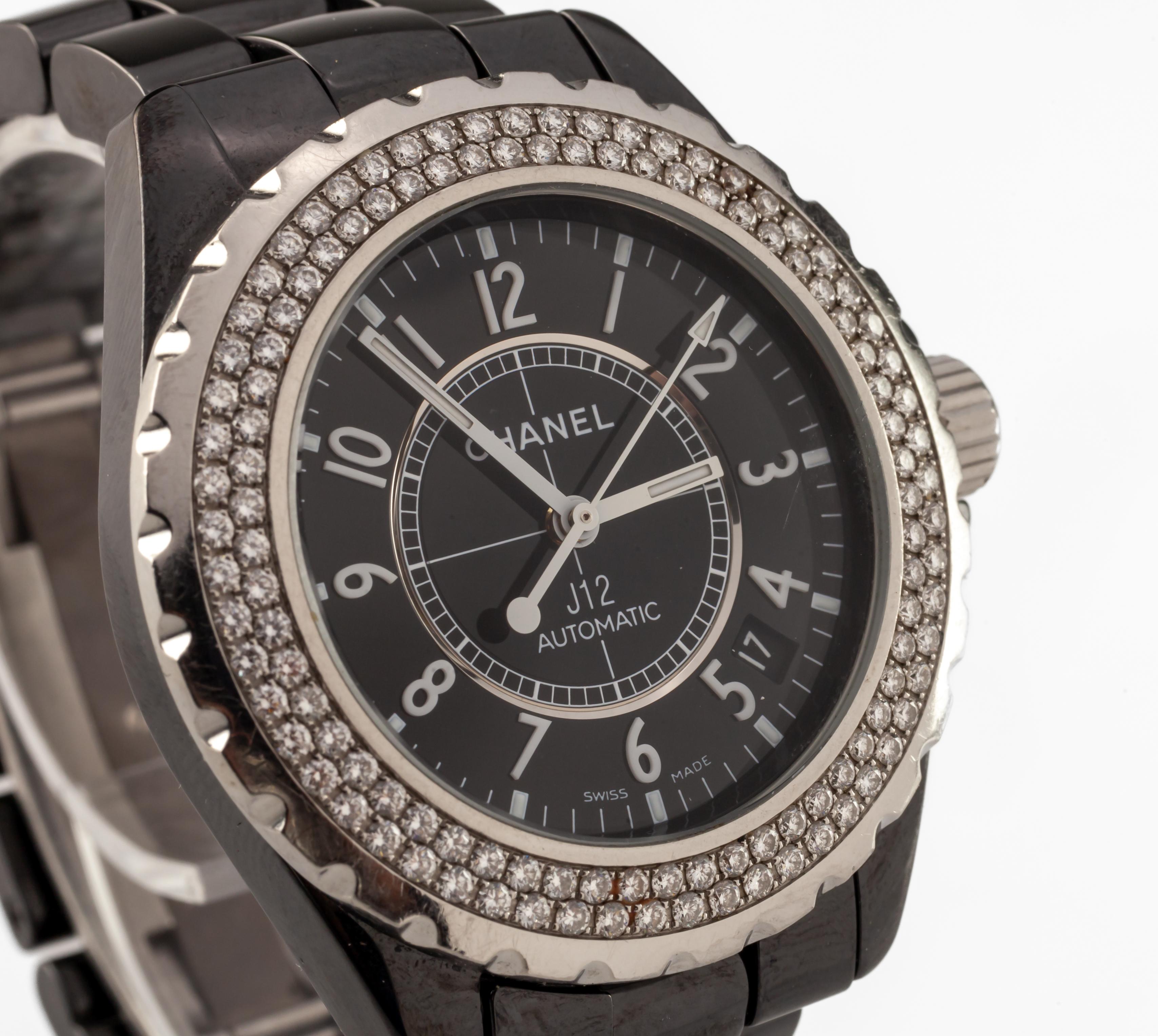 Men's Chanel Ceramic Automatic Watch Diamond Bezel 38 mm H0950 For Sale