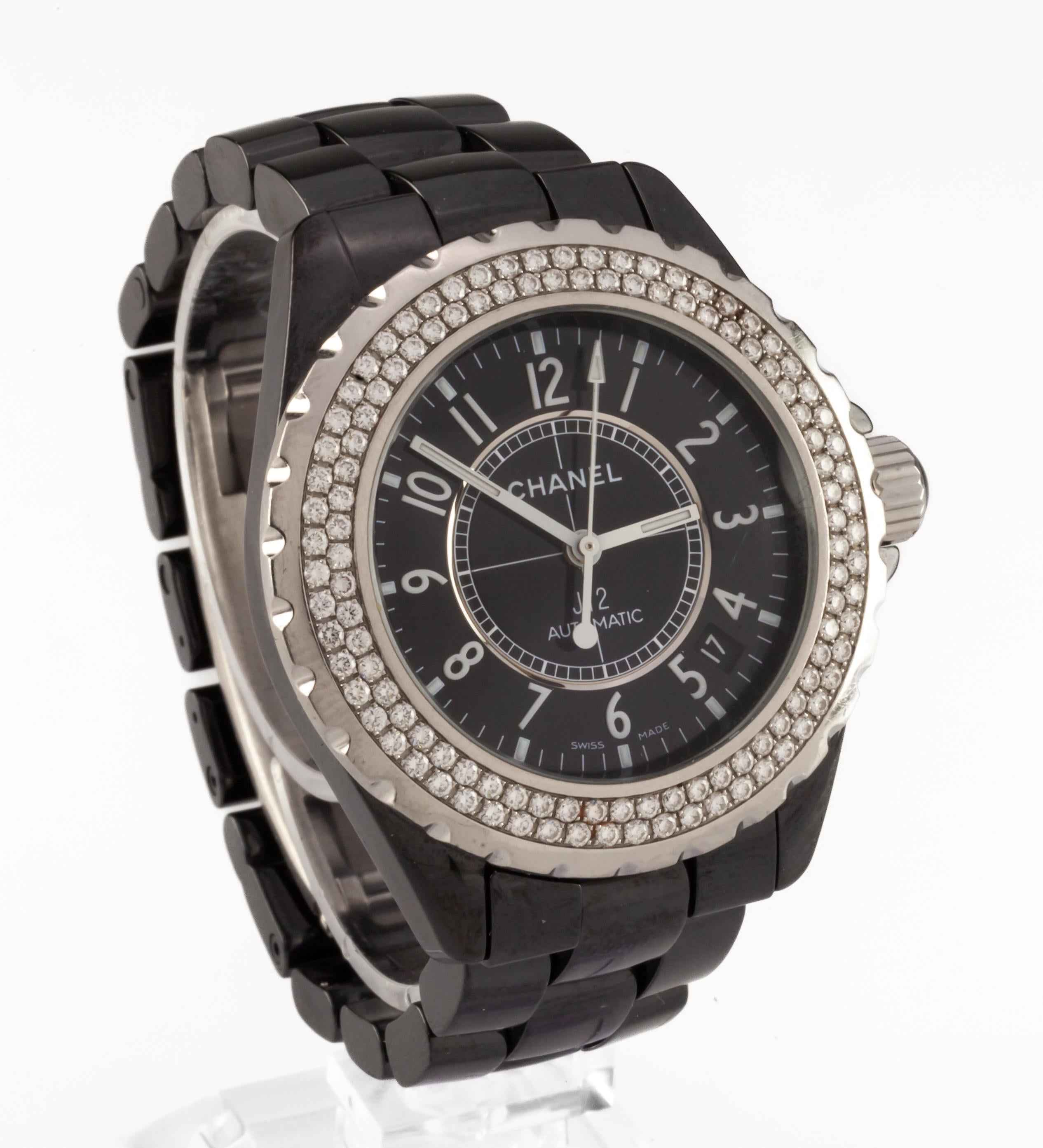 Chanel Ceramic Automatic Watch Diamond Bezel 38 mm H0950 For Sale 2
