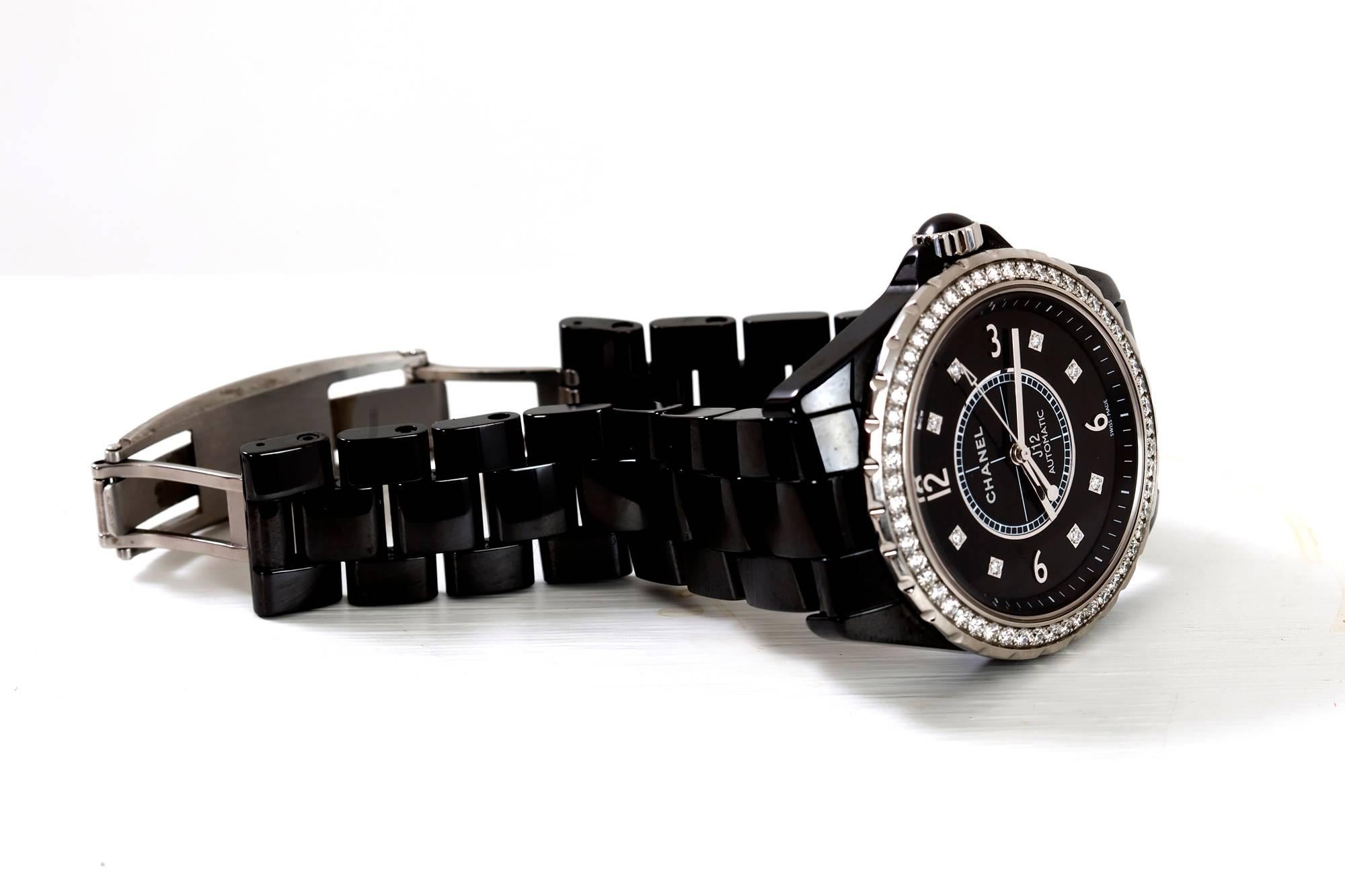 Contemporary Chanel Ceramic Diamond Dial J12 Automatic Wristwatch H3109 in Original Box
