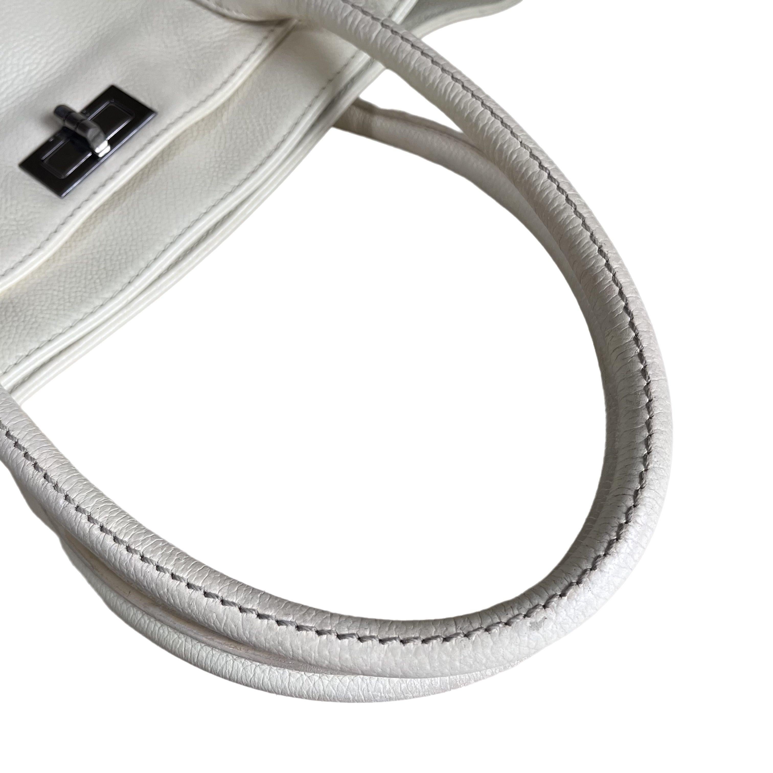 Chanel Cerf Executive East West Small White Caviar Leather Handbag For Sale 10