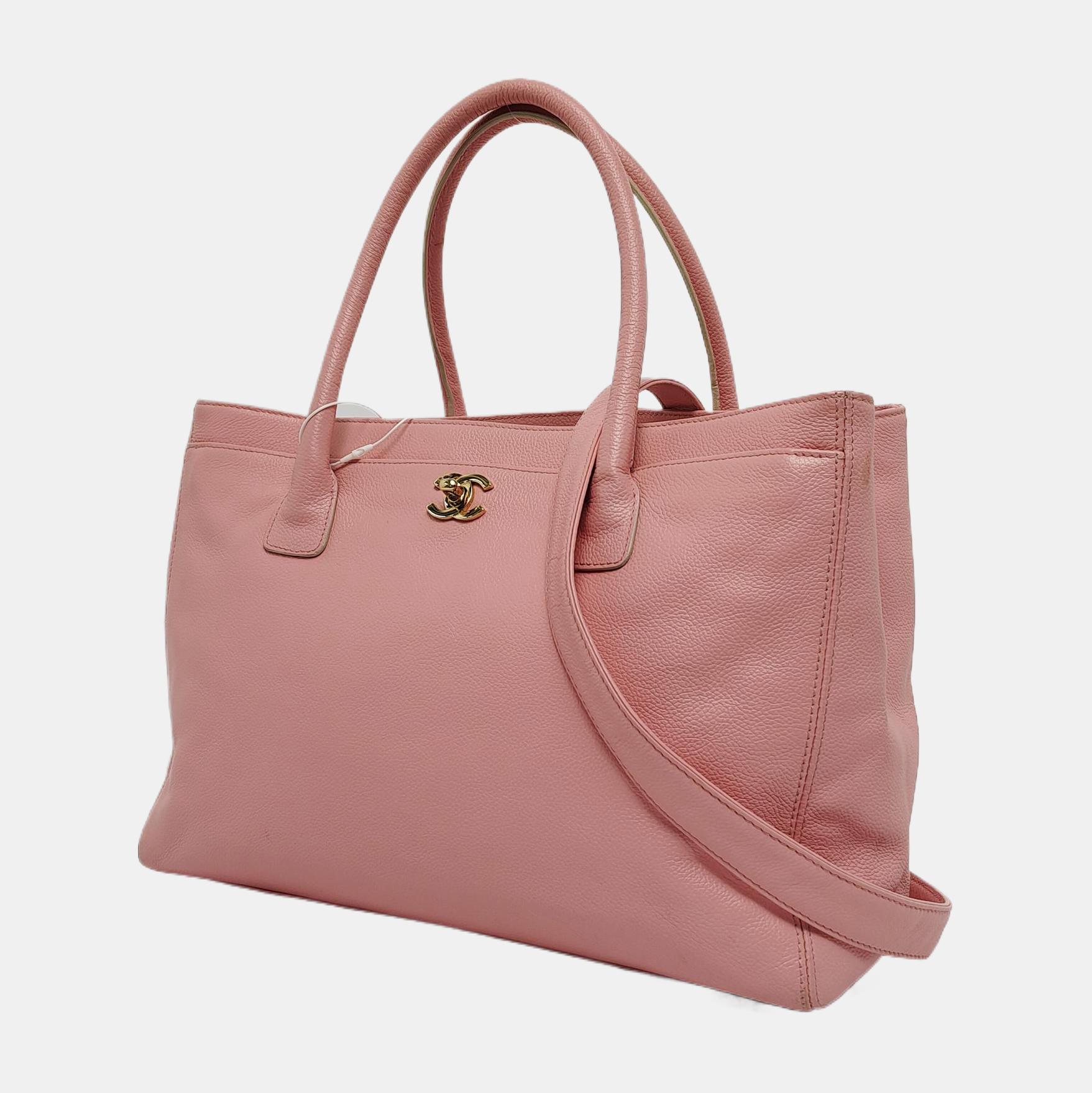 Brown Chanel Cerf Executive Pink Caviar Leather Handbag Gold Hardware With Strap