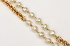 Chanel Chain and Faux Pearl Long Double Strand Necklace