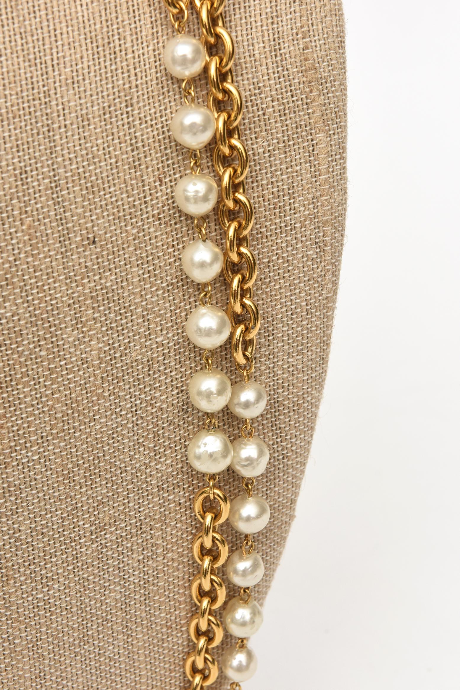 Women's Chanel Chain and Faux Pearl Long Double Strand Necklace