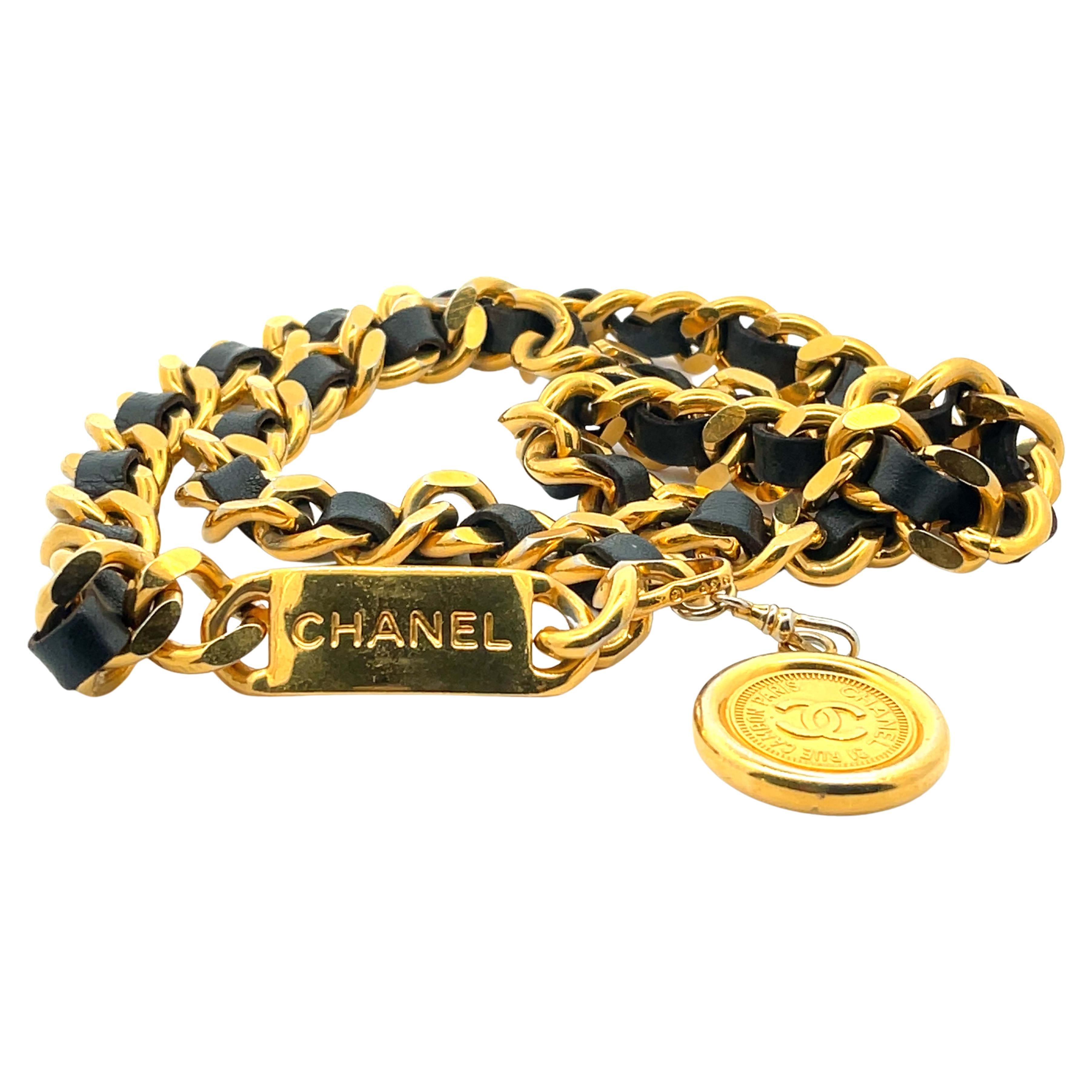 CHANEL 22S Classic Black Leather Gold Chain headband CC logo