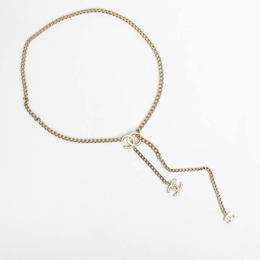 Beige Chanel Chain And White Enameled CC Logo Belt Pale Gold Tone