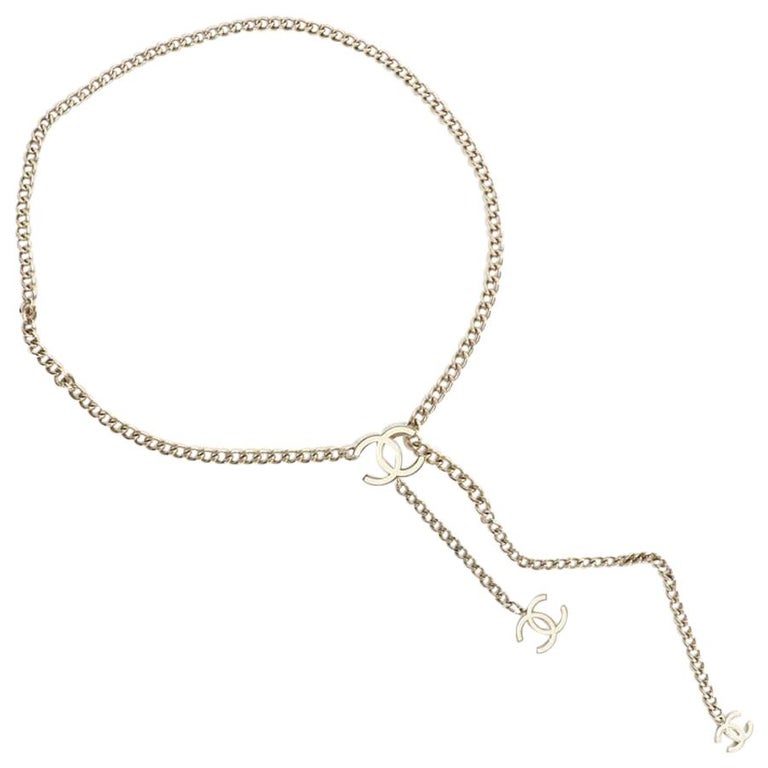 Chanel Chain And White Enameled CC Logo Belt Pale Gold Tone at